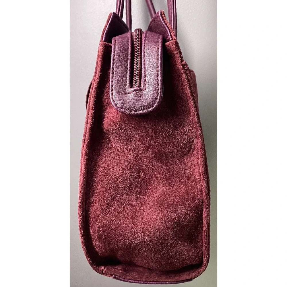 Unbranded Womens Leather Suede Purse‎ Burgundy Shoulder Bag 9x9x2.5